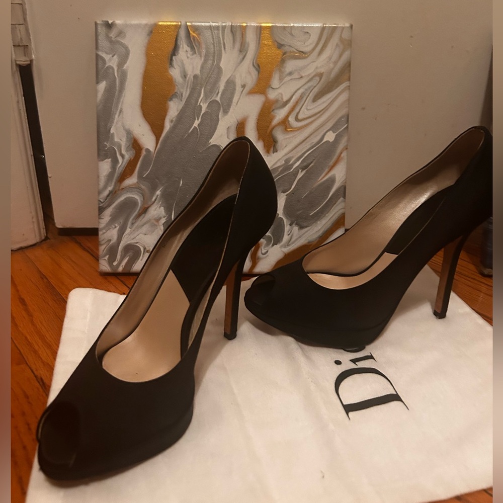 Minimalist Evening Dior Black Peep-Toe Heels Wedding Luxury